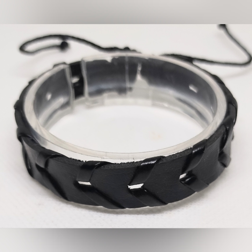 Men's Bracelet Leather Braided Black New F38‎